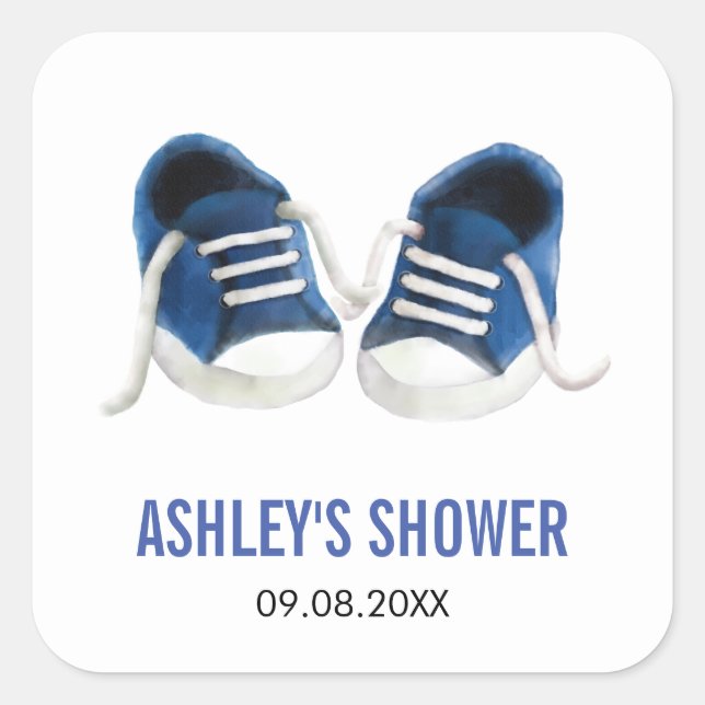 Sticker Carré Bébé Bleu Basket Baby shower Sticker, Balises cade (Devant)