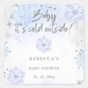 Sticker Carré Bébé Bleu il Fait Froid Dehors Bébé D'hiver Shower