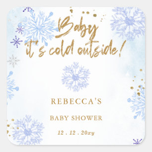 Sticker Carré Bébé Bleu il Fait Froid Dehors Bébé D'hiver Shower