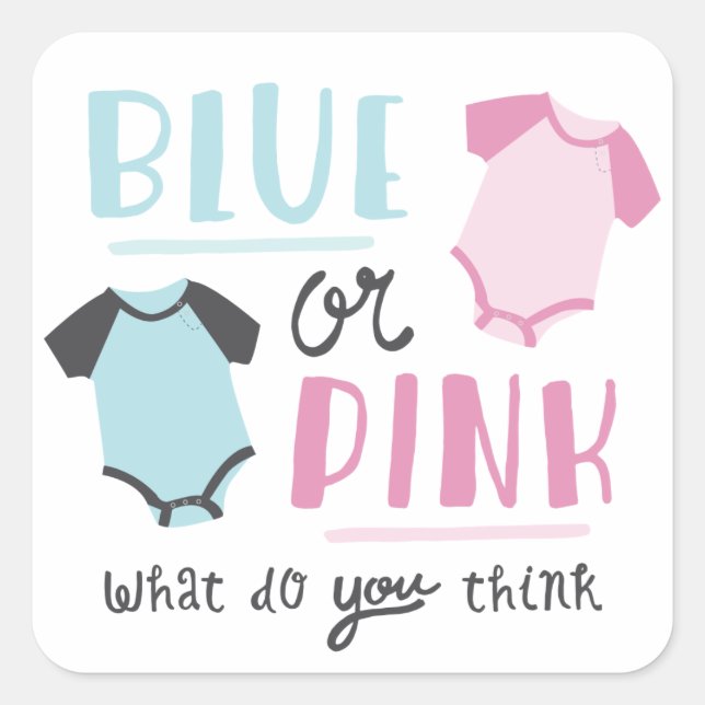 Sticker Carré Bébé bleu ou rose Genre Révéler Fête Douche (Devant)