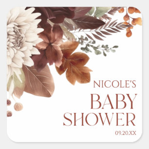 Sticker Carré Bébé Brown Bourgogne Dans Le Baby shower Floral Fl