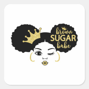 Sticker Carré Bébé Brown de sucre en noir et or