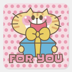 Sticker Carré Bébé Cartoon de chat mignonne Pois rose