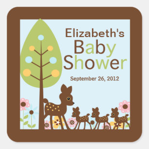 Sticker Carré Bébé cerf Triplet Invitation à plusieurs Baby show