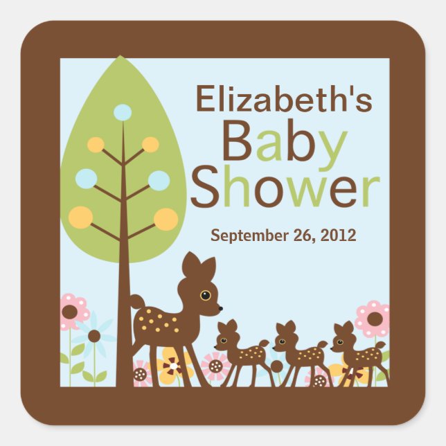 Sticker Carré Bébé cerf Triplet Invitation à plusieurs Baby show (Devant)