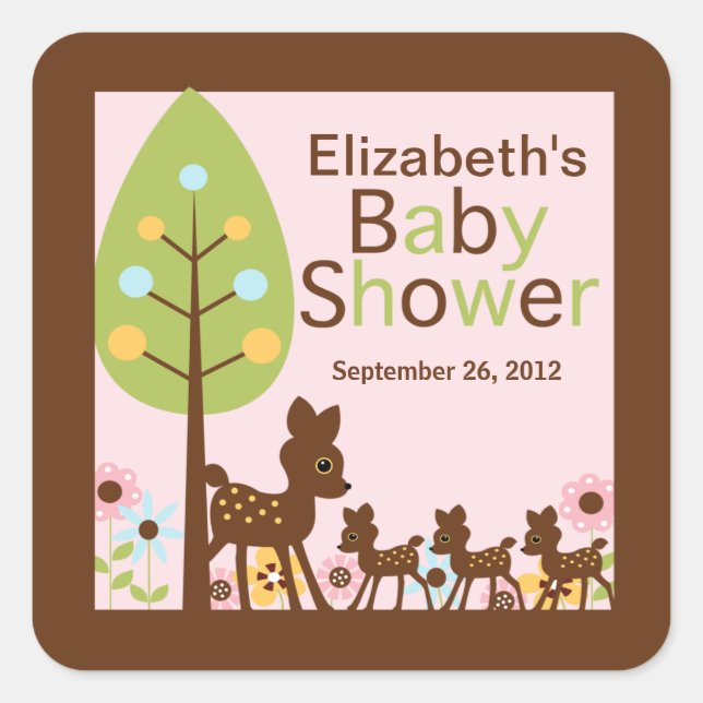 Sticker Carré Bébé cerf Triplet Invitation à plusieurs Baby show (Devant)