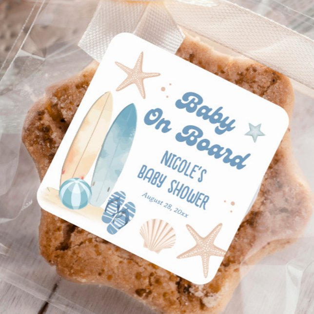 Sticker Carré Bébé de plage à bord du Baby shower (Créateur téléchargé)