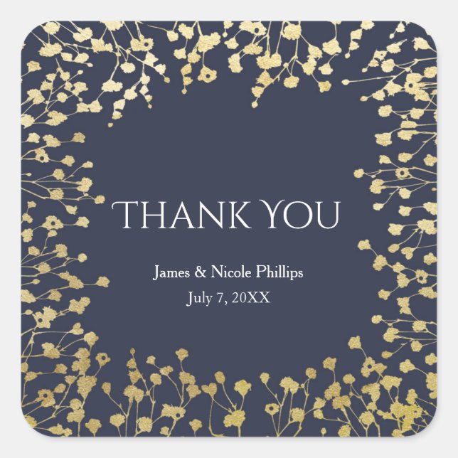Sticker Carré Bébé d'or souffle Floral Rustic Blue Mariage (Devant)