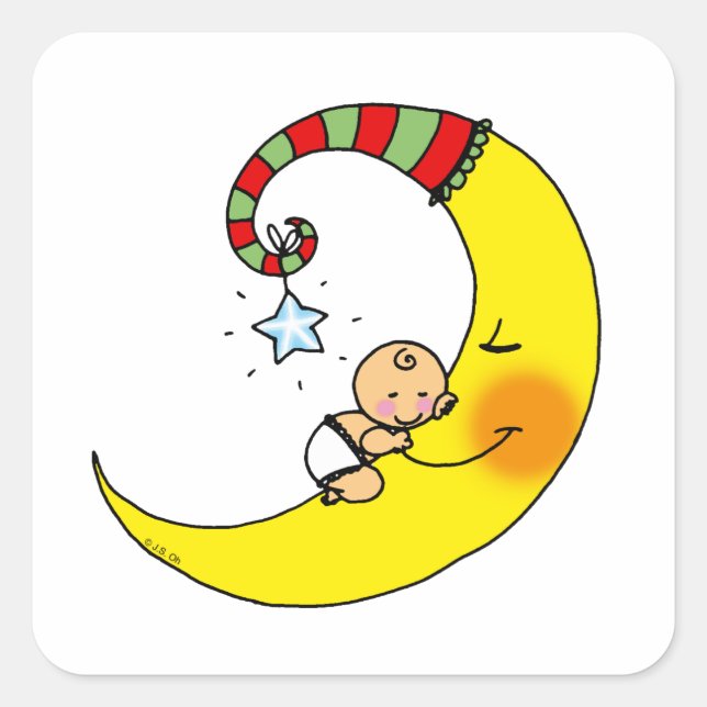 Sticker Carré Bébé dormant sur le baby shower de la lune (Devant)