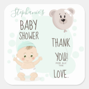 Sticker Carré Bébé doux et ballon d'ours