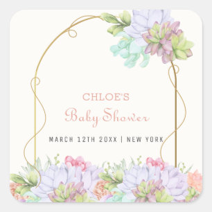 Sticker Carré Bébé En Fleur Boho Arch Baby shower Cactus