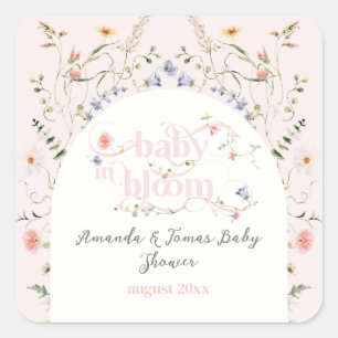 Sticker Carré Bébé en Fleur Fleur sauvage Fille Baby shower rose