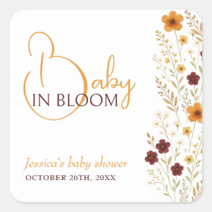 Sticker Carré Bébé en fleurs Baby shower Fleur sauvage d'automne