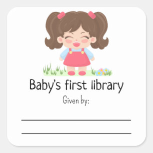 Sticker Carré Bébé fille rit - Baby shower plaque
