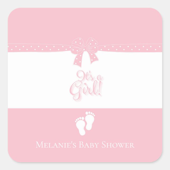 Sticker Carré Bébé Fille Rose Bows & Little Feet Custom (Devant)