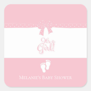 Sticker Carré Bébé Fille Rose Bows & Little Feet Custom
