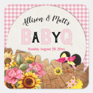Sticker Carré Bébé Fille Tournesol Rose Vichy Bois Bébé Q BBQ