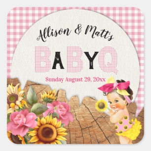 Sticker Carré Bébé Fille Tournesol Rose Vichy Bois Bébé Q BBQ