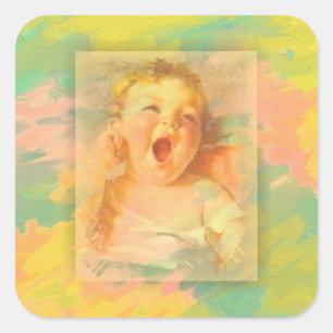 Sticker Carré Bébé fille vintage aquarelle élégante mignonne