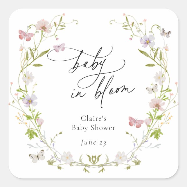 Sticker Carré Bébé fleur sauvage de la couronne papillon en fleu (Devant)