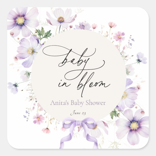 Sticker Carré Bébé Fleur sauvage pourpre Wreath en fleurs (Devant)