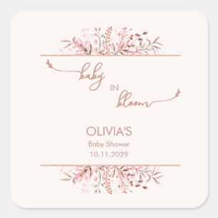 Sticker Carré Bébé Fleur Sauvage Rose en Fleur