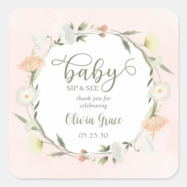 Sticker Carré Bébé fleur sauvage Sip Et Voir Merci (Devant)