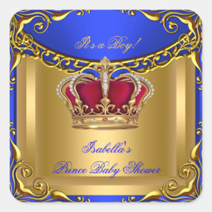 Sticker Carré Bébé garçon bleu royal Fête prénatale Rouge régale