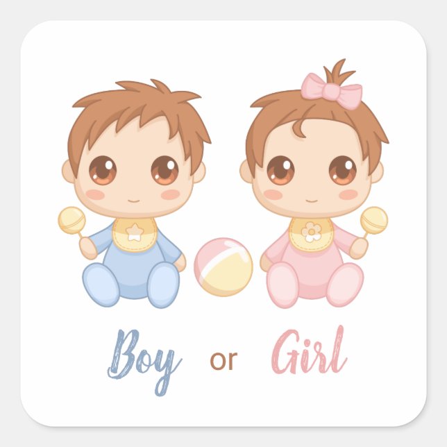 Sticker Carré Bébé Garçon fille Révélation de genre (Devant)