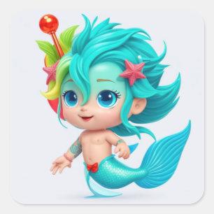 Sticker Carré Bébé Homme de Mer Mignon