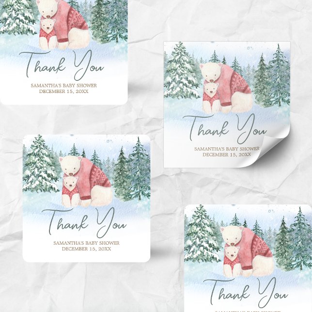 Sticker Carré Bébé Il fait froid à l'extérieur du Baby shower d' (Winter Baby Shower Sticker)