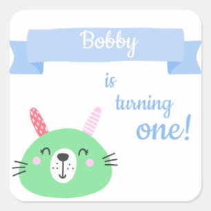 Sticker Carré Bébé Lapin   Célébration du 1er anniversaire d