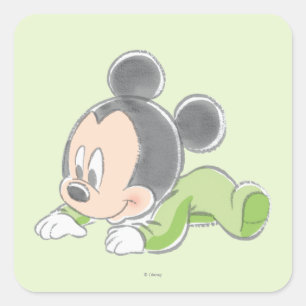 Sticker Carré Bébé Mickey Mouse en pyjama vert