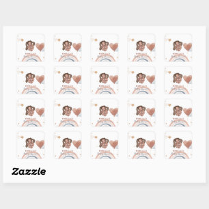Sticker Carré Bébé mignon baby shower enfants afro-américains