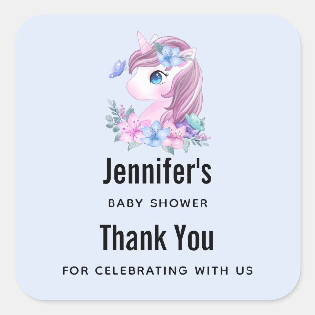Sticker Carré Bébé mignon et magique Unicorn Party Merci (Devant)