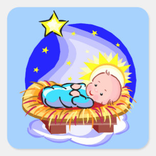 Sticker Carré Bébé mignon Jésus Et Étoile