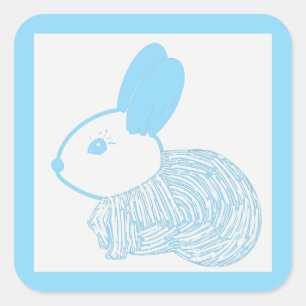 Sticker Carré Bébé mignon lapin sur bleu
