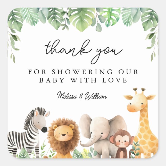 Sticker Carré Bébé mignon Safari Animaux Cadeau Balise (Devant)