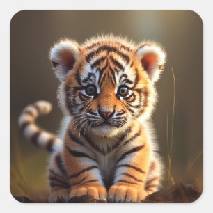 Sticker Carré Bébé mignon tigre