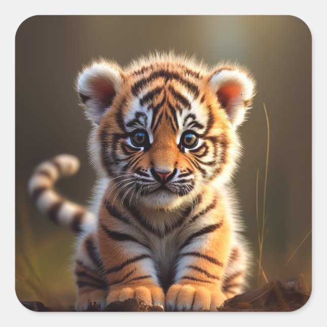 Sticker Carré Bébé mignon tigre (Devant)