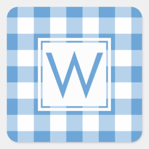 Sticker Carré Bébé Monogrammé Bleu En vichy Motif Plaid