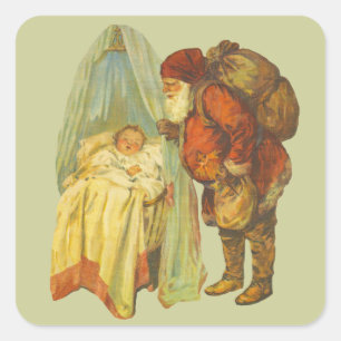 Sticker Carré Bébé Noël Clause de Noël Vintage