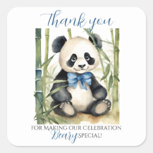 Sticker Carré Bébé Panda ours Garçon Baby shower Merci