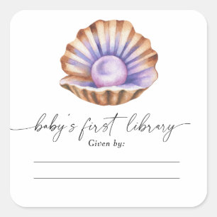 Sticker Carré bébé Pearl baby shower - Première bibliothèque de
