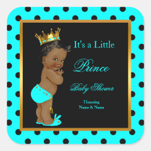 Sticker Carré Bébé prince shower garçon sarcelle noir ethnique