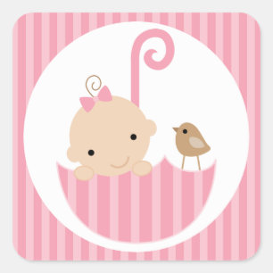 Sticker Carré Bébé rose dans un parapluie