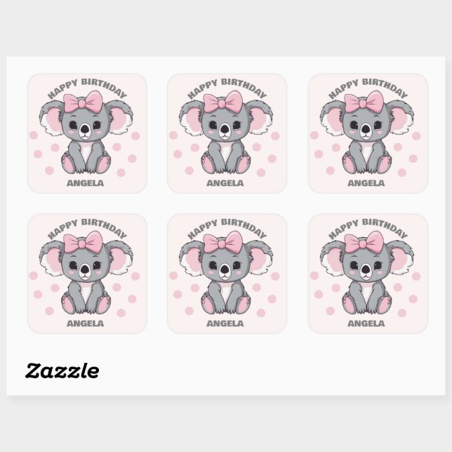 Sticker Carré Bébé rose Koala Ours (Feuille)