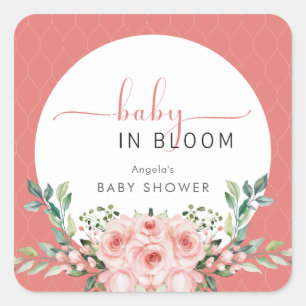 Sticker Carré Bébé rose pâle dans douche fleurie