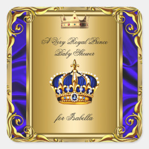Sticker Carré Bébé Royal Bleu Baby Shower Prince Royal Or