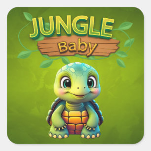 Sticker Carré Bébé Tortue, Caractère d'Animal de Tortue Boîte Mi